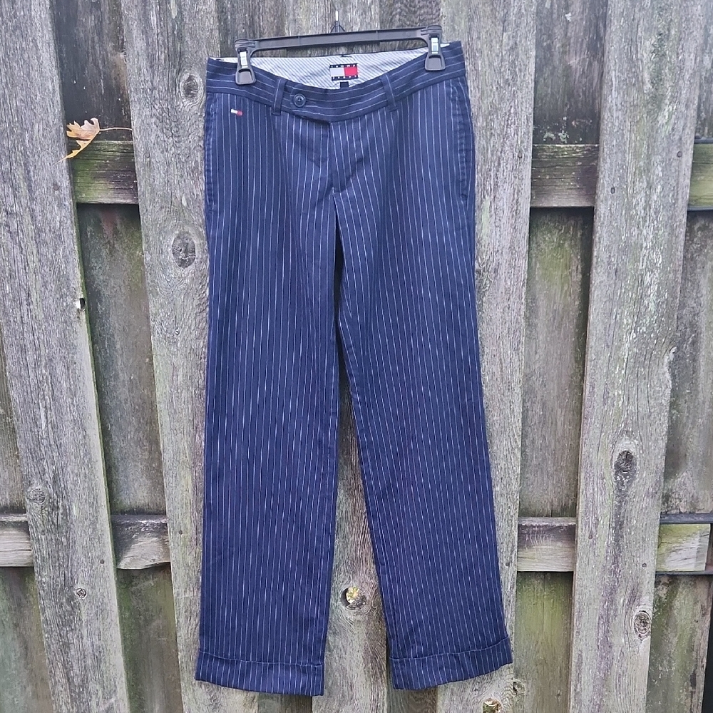Juniors Tommy Hilfiger Navy Pinstripe Business Dress Cuffed Pants Sz 5 x 32